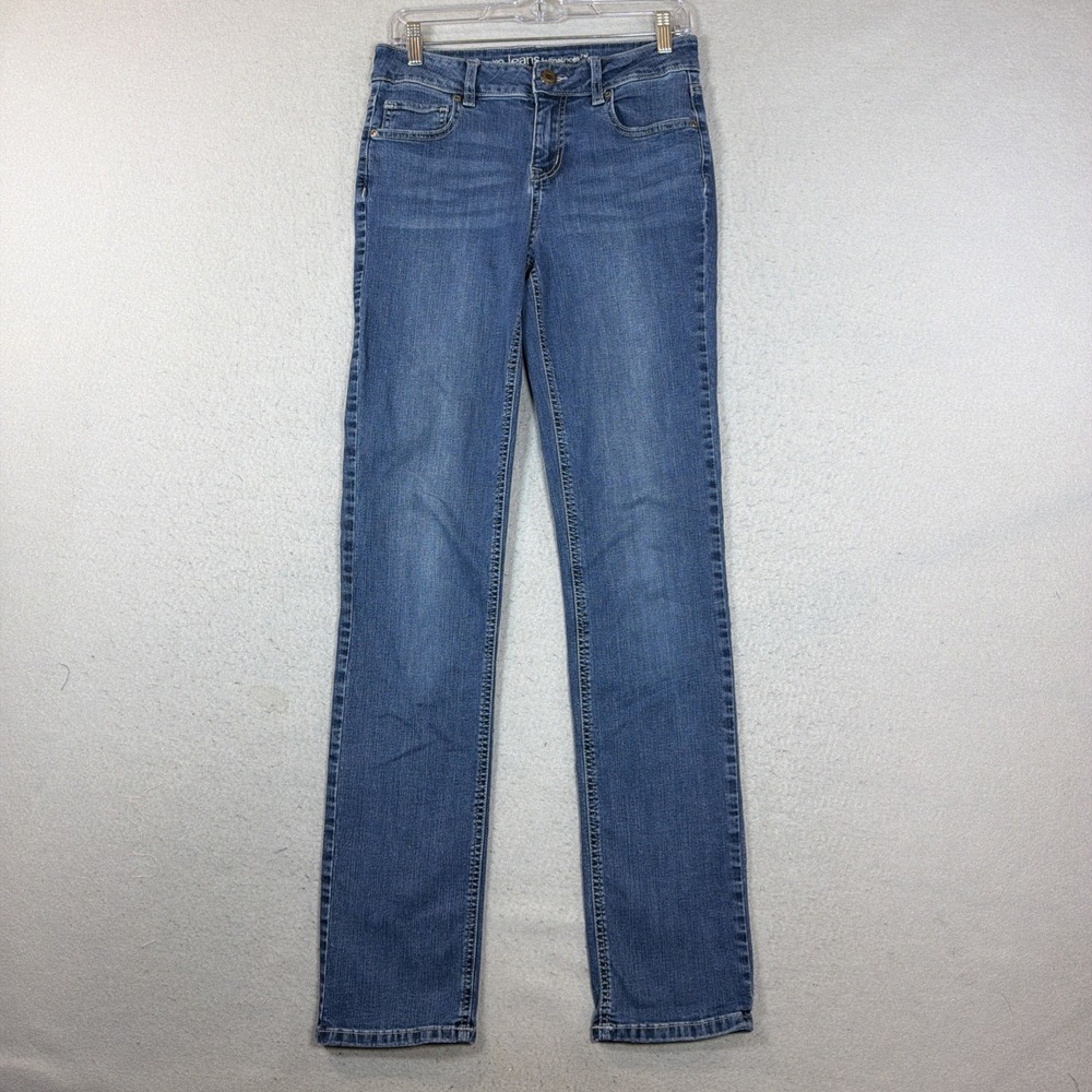 m jeans by maurices Women's Blue Denim Mid Rise Straight Jean Stretch Sz 6 Xlong